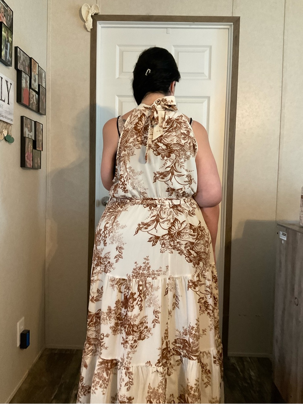 SHEIN Cream Maxi Dress with Brown Floral Print Size 4X NWOT - Picture 5 of 8